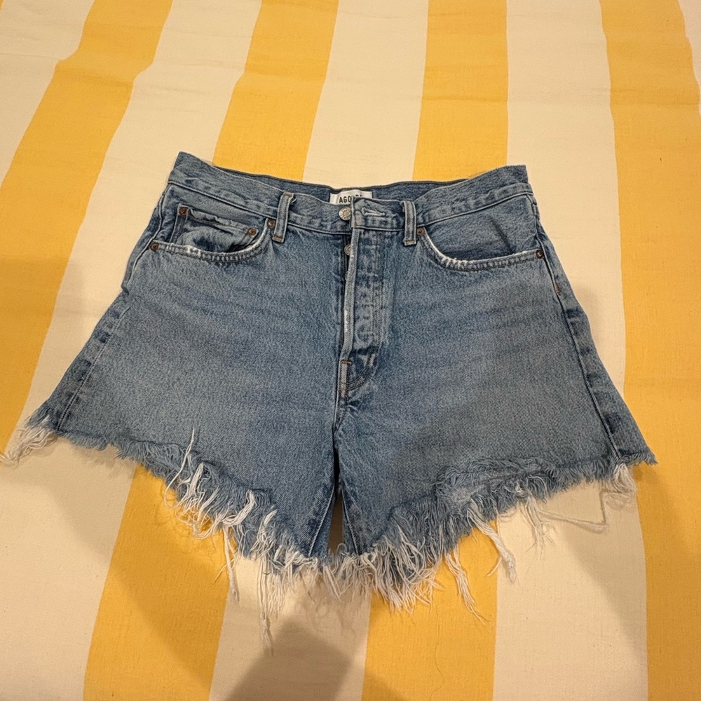Agolde Blue Jean Shorts Frayed Hem Distressed